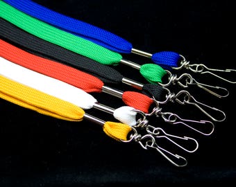 100 Flat ID Neck Lanyards: Swivel J-Hook, 6 Colors