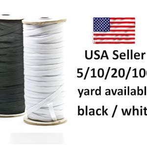 1/4&quot; Elastic Band Trim for DIY Face Mask 5/10/20/100 yards WHITE BLACK 6mm String