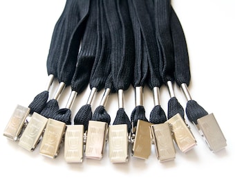 100 Black Flat ID Lanyards: Bulldog Clip, Polyester, 36"