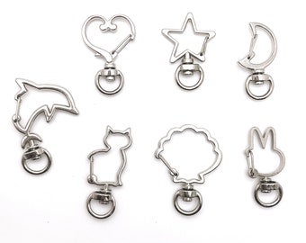 50 Silver Metal Snap Hooks: Animal & Celestial Charms, DIY Keychains