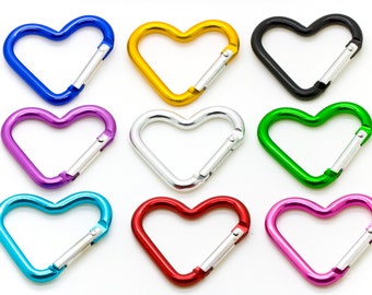 50 pcs Aluminum Hook Carabiner Heart Shaped Key Chain Clip Keychain Backpack Clip Red Blue Black Silver Gold