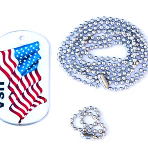 One USA Flag Full Color Military Dog Tag ~ Stainless Steel plus 30&quot; Chain 4&quot; Tag