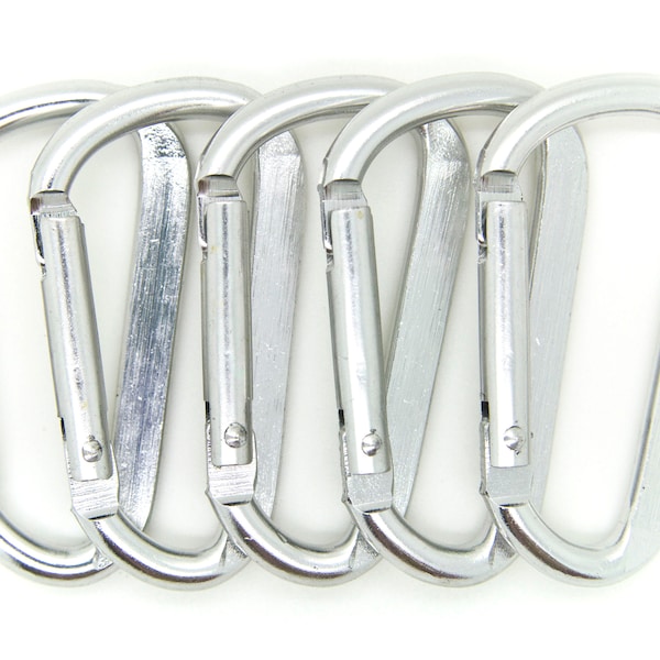 100pcs D Shaped Carabiner Spring Belt Clip Key Chain / 2.25" / Silver Aluminum
