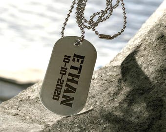 Custom Military Dog Tags Personalized – Engraved ID Tag Necklace with Chain – Army Style Name Tag Gift for Men Women