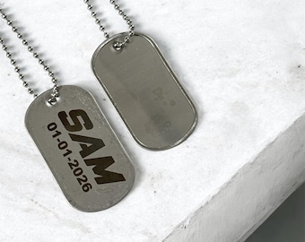 1piece Custom Military Dog Tags Personalized – Engraved ID Tag Necklace with Chain – Army Style Name Tag Gift for Men Women