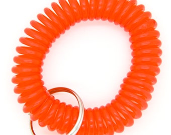 50 Red Spiral Coil Wrist Band Keychains: Elastic Key Ring