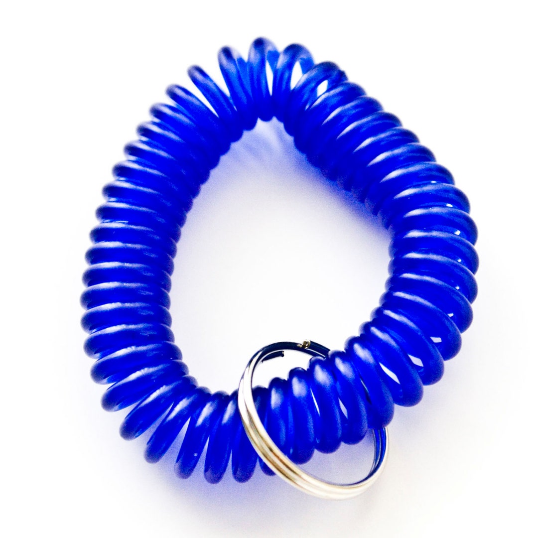 100 Blue Spiral Coil Wrist Band Keychains: Elastic Key Ring - Etsy
