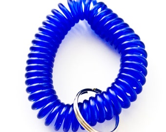 Blue Spiral Wrist Coil Keychains: Elastic Key Ring, 50pcs