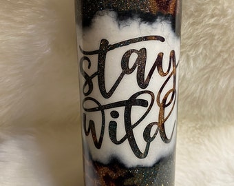 20 oz Skinny Tumbler Glitter Leopard Stay Wild