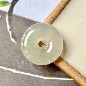 Icy A-Grade Natural Light Grey Green Jadeite Donut Pendant No.172132, gift for her, modern jade jewelry, jadeite jewelry, jade pendant, jade
