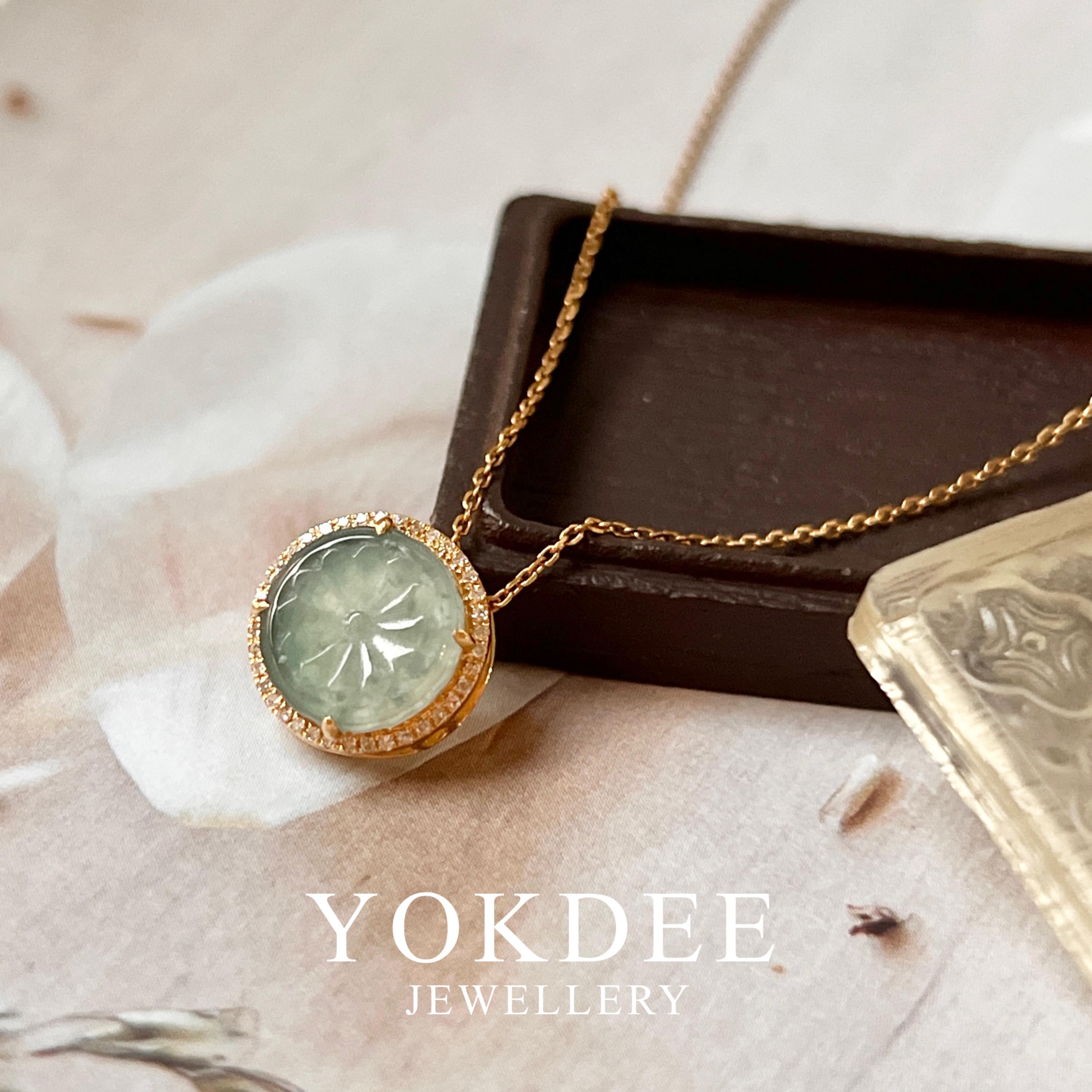 Icy A-Grade Light Blue Jadeite Peranakan Tile Circle (Prosperity) Pendant No. 172447, gift for her, simple pendant, jadeite with carving