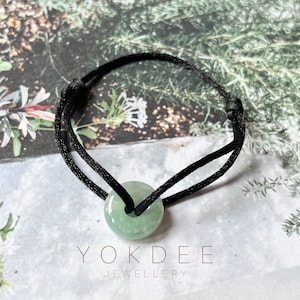 A-Grade Natural Bluish Green Jadeite Bagel on Infinity Silk Cord Bracelet No.190408, trinity silk cord, men jewelry, simple jade bracelet