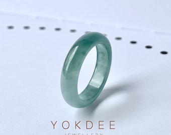 Anillo de jadeíta natural verde azulada de grado A de 17,1 mm, modelo Abacus n.° 162105, anillo de jade, anillo de hololita, joyería minimalista, regalo de joyería para él, anillo