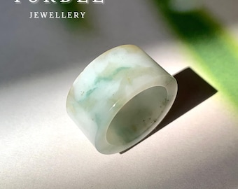 17.1mm A-Grade Natural Floral Jadeite Archer Ring Band No. 161854, chunky jade ring, gift for him, archer's ring, statement jade ring, gift
