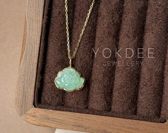 Icy A-Grade Light Green Jadeite Lotus Pendant No. 172683, Perfect Gifts for her