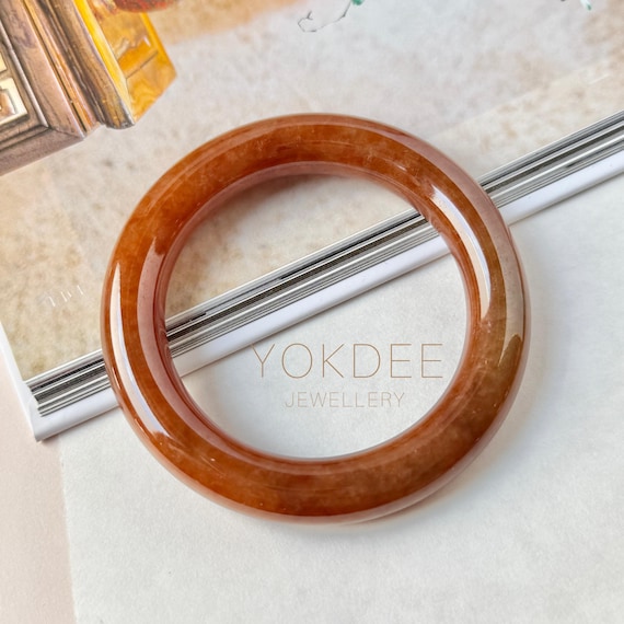 56 mm Aグレード天然赤褐色翡翠トラディショナルラウンドバングル 