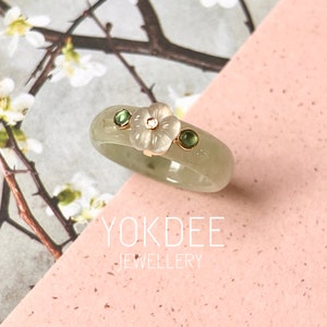 18.1mm A-Grade Natural Jadeite Joseon Dynasty Plum Blossom Ring (Maehwa) No.162381, hanbok ring, floral jewelry, gift for her, jadeite ring