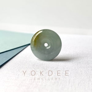 A-Grade Natural Blue Yellow Jadeite Donut Pendant No.171207, simple jewelry gift, dainty jade pendant, baby shower gift, traditional jade