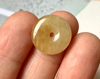 A-Grade Natural Yellow Jadeite Donut Pendant No.170974,  pi disc, gift for her, jade coin, custom jewelry, yellow jade, jadeite pendant