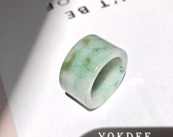 17.2mm A-Grade Natural Floral Jadeite Archer Ring Band No. 161485, chunky jade ring, gift for him, archer's ring, statement jade ring, gift