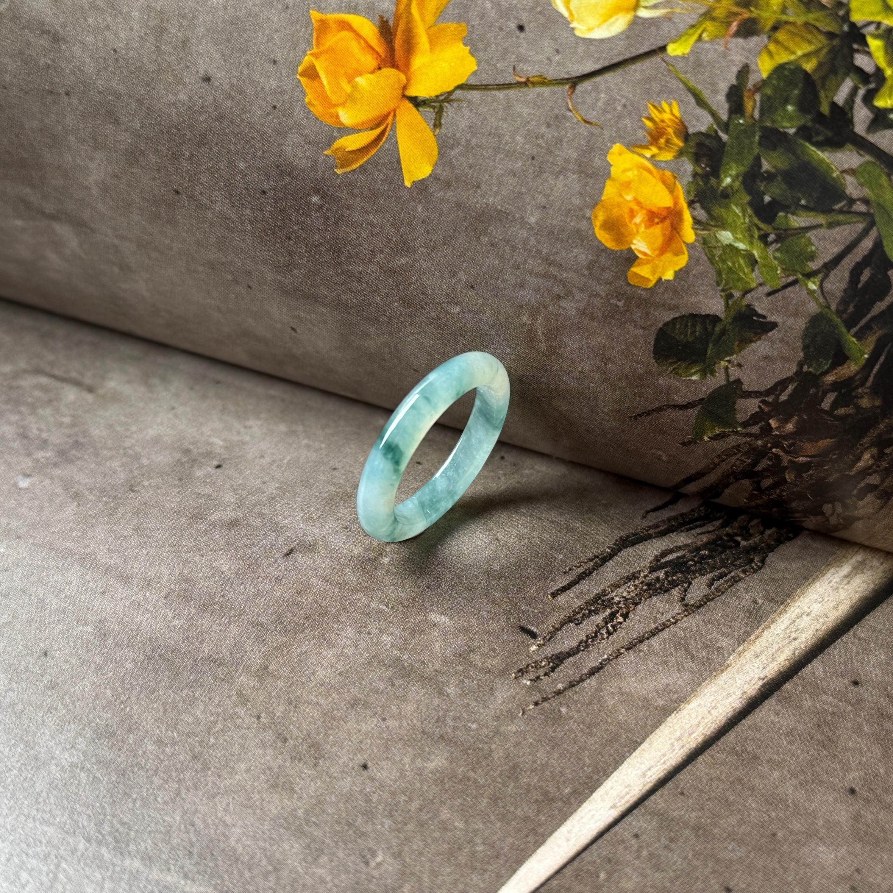 16.6mm Aグレード 天然花柄翡翠そろばんリングバンド No.162537 - Etsy