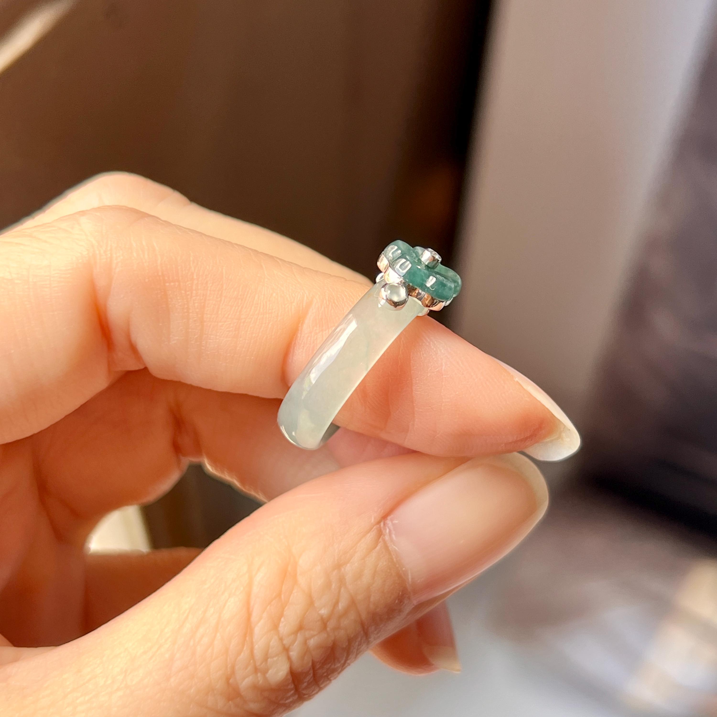 16.1mm A-grade Natural Jadeite Joseon Dynasty Plum Blossom Ring