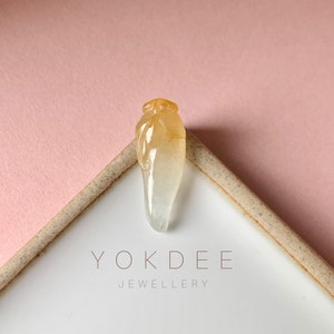 Icy A-Grade Natural Yellow Jadeite Chilli Pendant No.170168, jade with carving, custom jewelry, gift for her, gift for him, icy jadeite