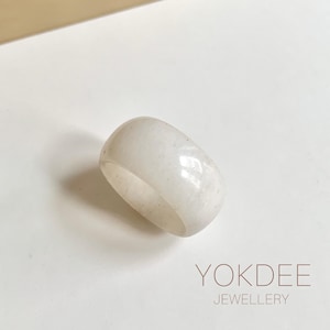 19.4mm A-Grade Natural White Jadeite Ring Band No.161641, hololite ring, Joseon jade ring, simple jade ring, oriental style, ring for him