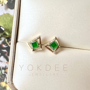 Icy A-Grade Natural Imperial Green Jadeite Earring Studs (Princess Ariel) No.180718 Customization, One and Only, Birthday Gifts for her