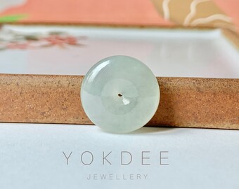 A-Grade Natural Faint Green Jadeite Donut Pendant No.171791, jade donut, simple jade pendant, icy jade, dainty jade pendant for her, gift