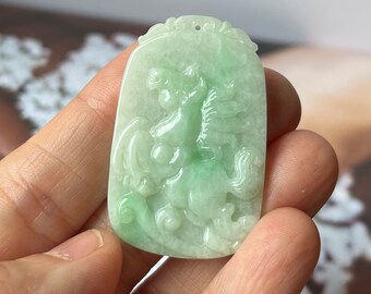 Aグレード天然苔雪翡翠馬ペンダントNo.170866 - Etsy 日本