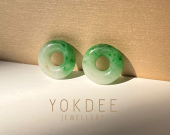 8.05 cts A-Grade Natural Imperial Floral Jadeite Bagel Pair No.180255, custom jewelry, custom earring, gift for her, modern jade jewelry