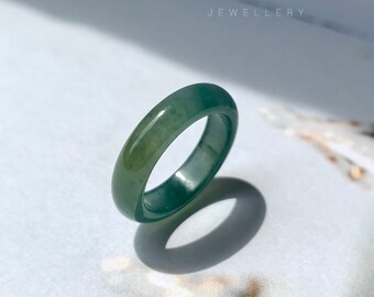 Anillo de jadeíta natural verde azulada de grado A de 17 mm, n.° 161502, anillo de hololita, regalo, anillo minimalista, estilo oriental, regalo para él