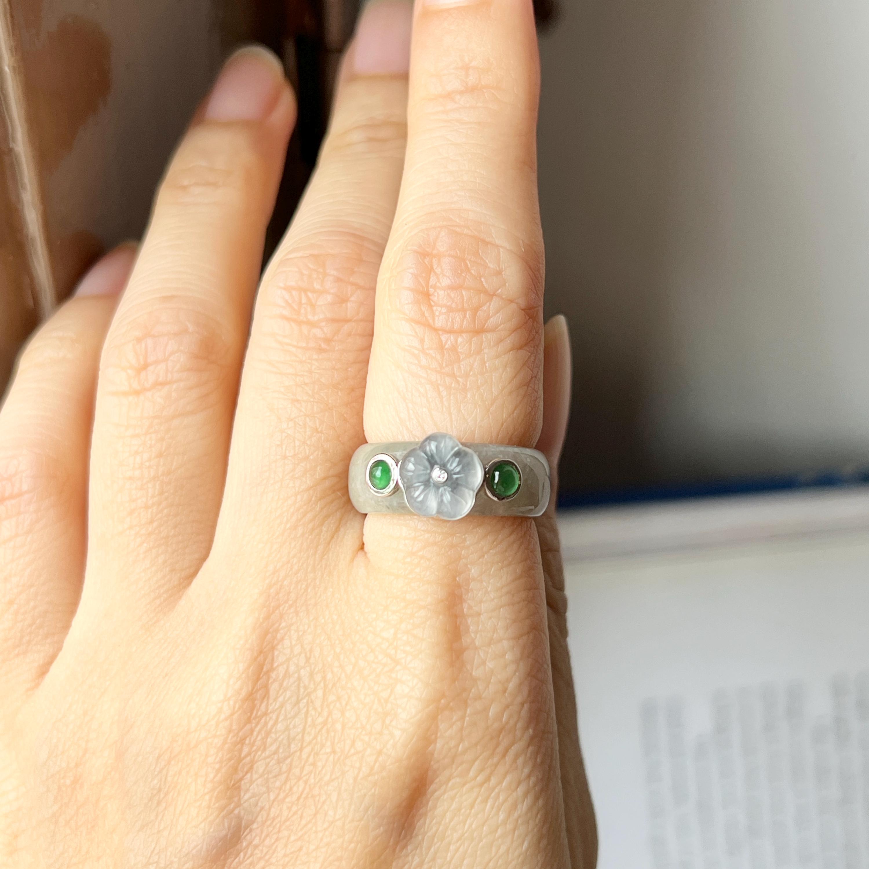 【清朝末期・天然翡翠】満族の扳指／飄花玉／布箱付 真言宗用本式数珠【男性用】 ビルマ翡翠 みかん玉 尺3【数珠袋付き