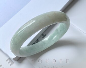 52.9mm A-Grade Natural Light Green Jadeite Modern Round Bangle No.330075