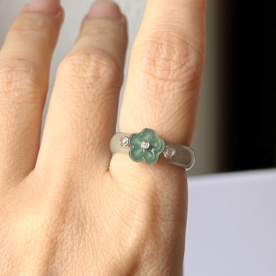 16.1mm A-grade Natural Jadeite Joseon Dynasty Plum Blossom Ring