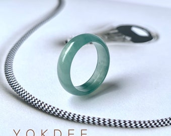 Anillo de jadeíta natural verde azulada de grado A de 17,1 mm, modelo Abacus Band No. 162101, anillo de jade, anillo de hololita, joyería minimalista, regalo de joyería para él.