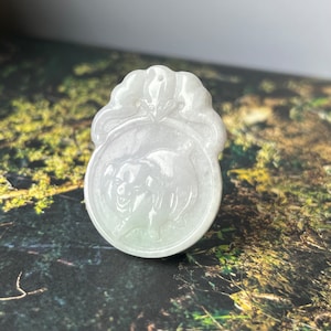 A-Grade Natural Lavender Green Jadeite Pig Bat Ba Gua Pendant No220292, Asian-inspired Jewelry, Chinese Zodiac Pig, Gemstone Jadeite Carving