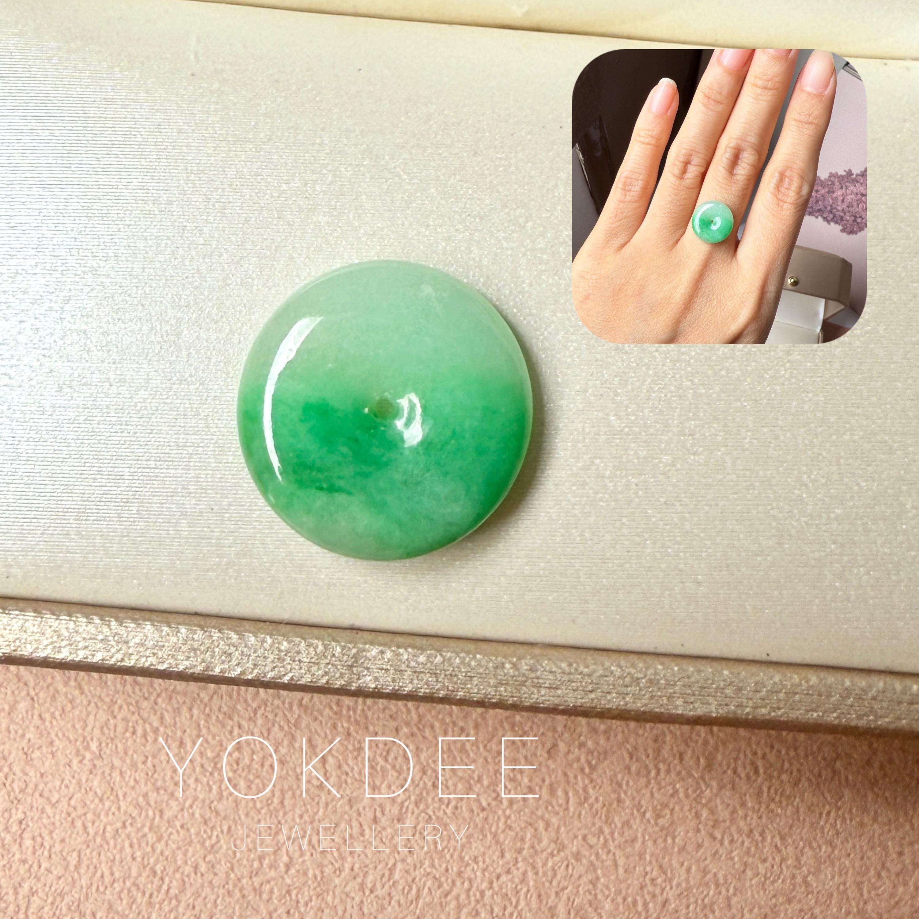 A-Grade Natural Moss On Snow Jadeite Donut No.172605, simple jade pendant, minimalist jewelry, green jade donut, jade pi-disc, jade gift