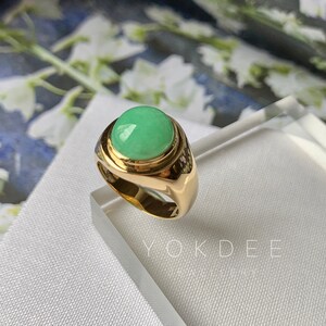 16.2mm A-Grade Natural Green Jadeite Dee Contempo Cabochon Ring No.162231, Designer piece, Customization Ring, Personalize jewellery