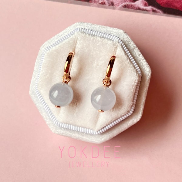Icy A-Grade Natural Lavender Jadeite Sphere Huggies Earrings No.180779, simple earring, gift for her, modern jade earring, huggies earring