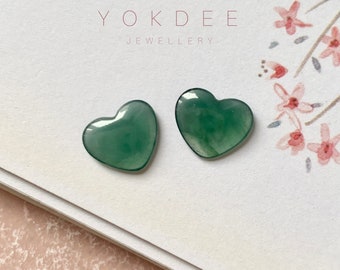 3cts A-Grade Natural Bluish Green Jadeite Heart Shape Pair No.180637, gift for her, custom jewellery, modern jade jewellery, jewelry gift