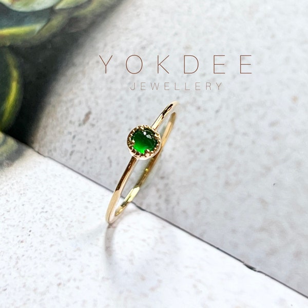 13,7 mm Icy A-Grade Natural Imperial Green Jadeite Petite Dolly Pinky Ring No.162338 semplice anello di giada, gioielli minimalisti, anello impilabile