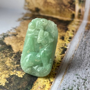 A-Grade Natural Green Jadeite Tiger Pendant No.170871,  Asian-inspired Jewelry, Chinese Zodiac Tiger, Gemstone Pendant, Jadeite Carving