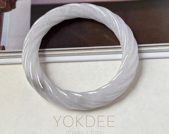 57.5mm Aグレード 天然ラベンダー翡翠 伝統的な丸型バングル ロープ