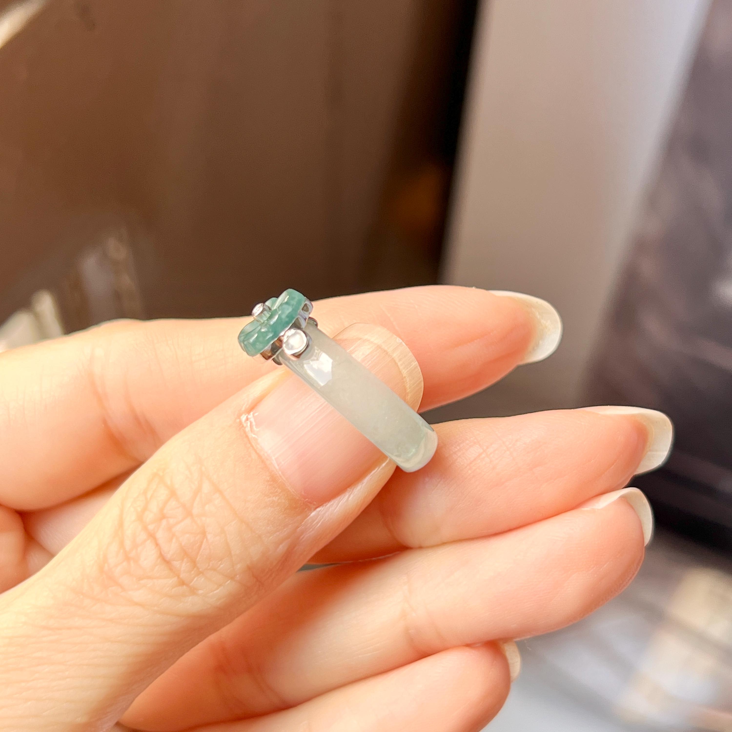 16.1mm A-grade Natural Jadeite Joseon Dynasty Plum Blossom Ring