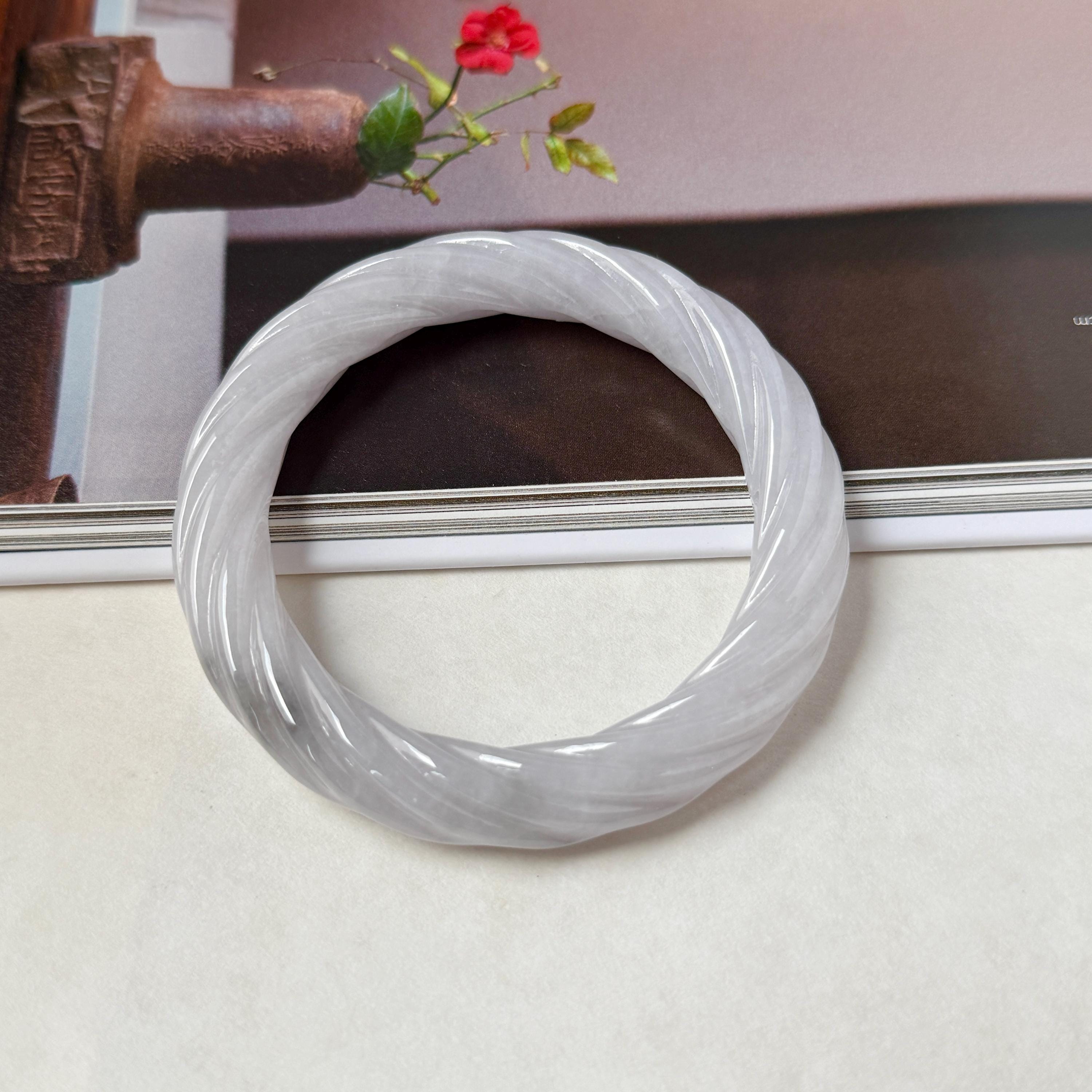 57.5mm Aグレード 天然ラベンダー翡翠 伝統的な丸型バングル ロープ