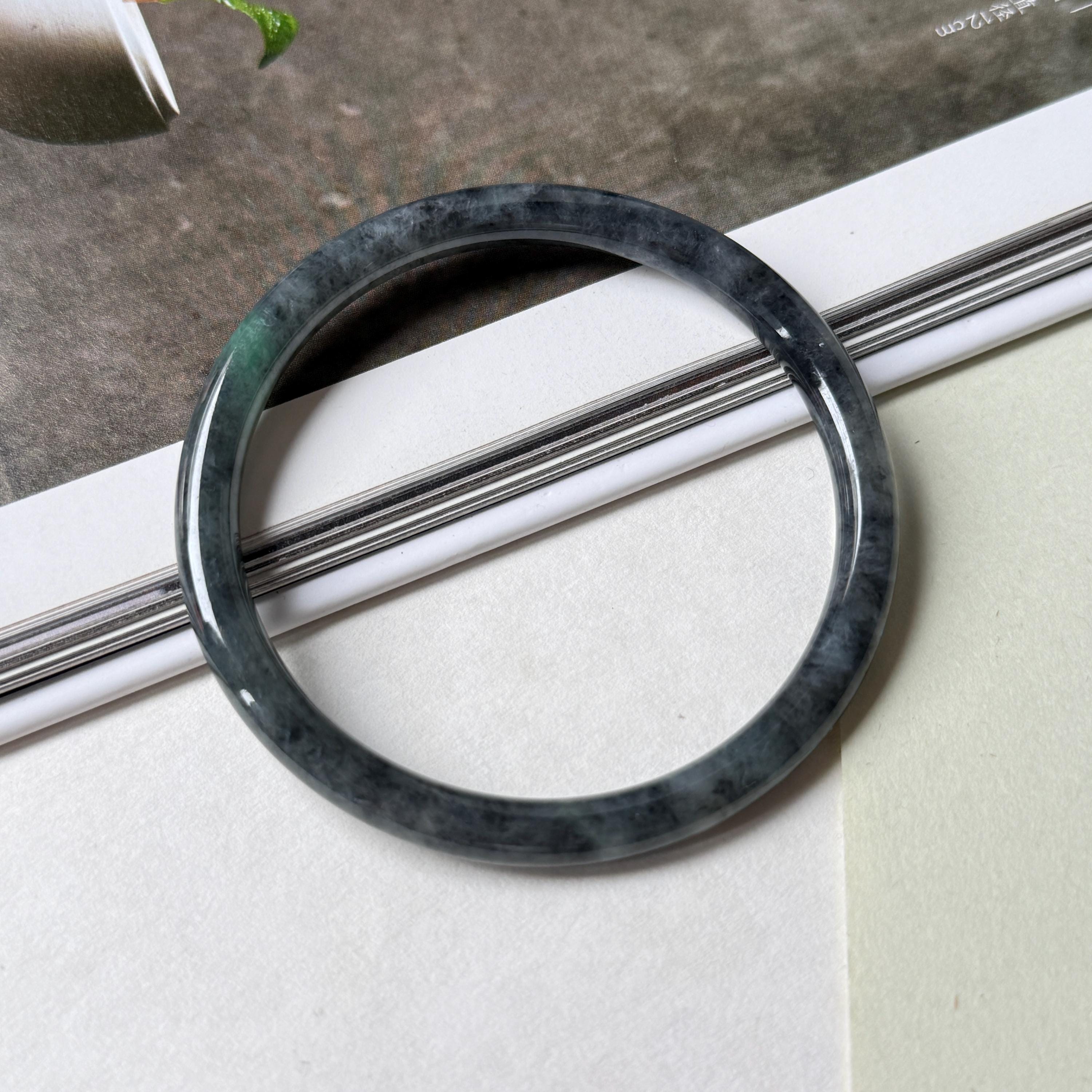 55.3mm Aグレード 天然ブラックインペリアルグリーン翡翠