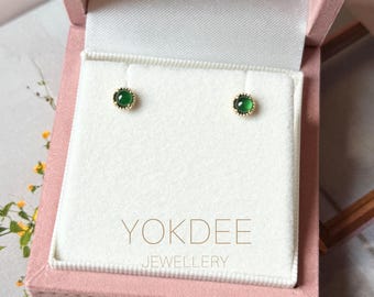 Icy A-Grade Natural Imperial Green Jadeite Petite Dolly Earring (Champagne) No.180950