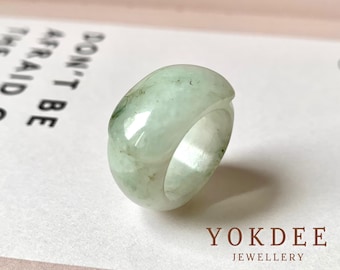 17.2mm A-Grade Natural Light Green Jadeite Saddle Top Ring Band No. 161334, gift for him, chunky jade ring, statement ring, archer ring